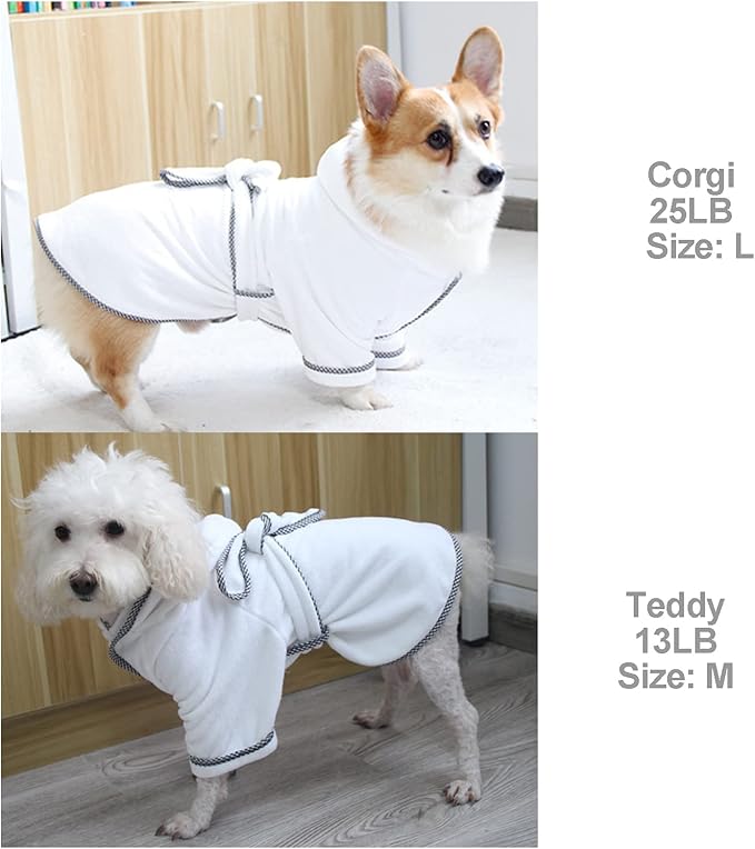 Dog Bathrobe, Microfiber Fast Drying Absorbent Hooded Bath Towel White for Puppy Small Medium Large Dog Cat (3XL, White)