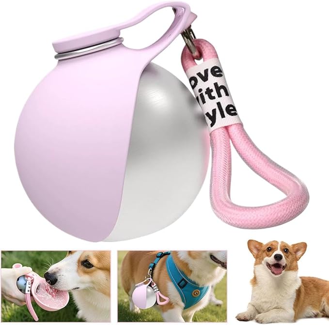 Foldable Pet Water Bottle for Travel,2-in-1 Portable Dog Water Bottle with Foldable Bowl,Leak-Proof 304 Stainless Steel Travel Hydration Station 10oz for Pets,Compact Feeder for Walking Camping Daily