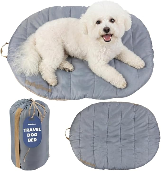 Travel Dog Bed (30" x 22") – Foldable & Packable for Travel, Road Trip, Camping – Lightweight, Water Resistant & Cozy with Soft Padding – Compact, Portable & Machine Washable – Small Breeds: Grey