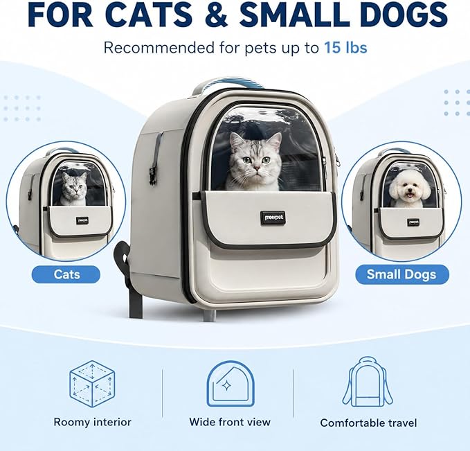 Cat Backpack Carrier for Cats and Small Dogs, Airline-Friendly Pet Carrier Backpack with Clear Window, Breathable Mesh, Soft Sided Foldable Cat Bag, Dog Backpack Carrier for Travel Vet Hiking