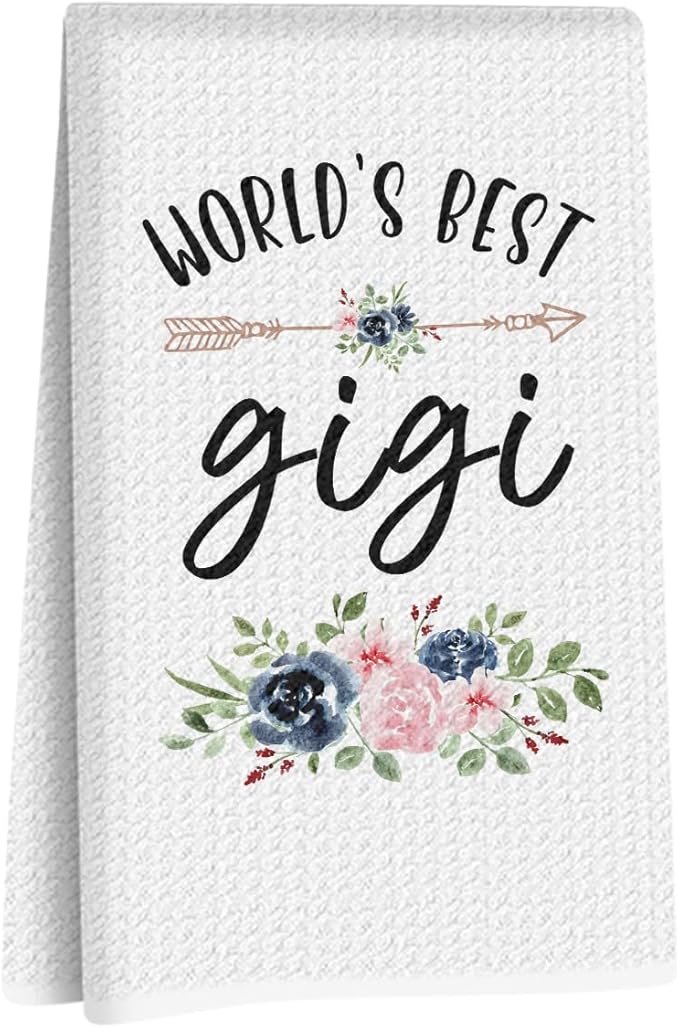 Best Grandma Kitchen Towels 24x14 Inch, World’s Best Gigi Floral Waffle Weave Absorbent Kitchen Tea Towel Dish Towels Hand Towel, Birthday Christmas Thanksgiving Gifts for Gigi Grandma, Microfiber