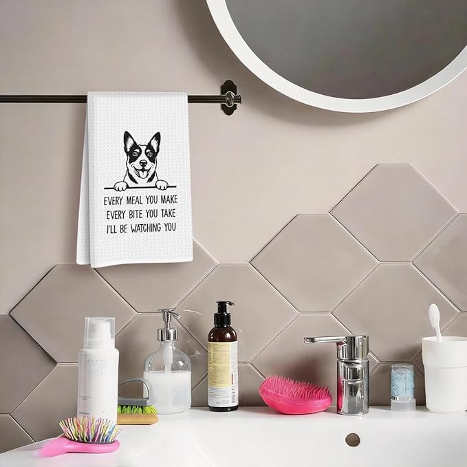 Funny Australian Cattle Dog Kitchen Towels, Australian Cattle Dog Gifts for Women Mom, Reusable Hand Towels for Kitchen Bathroom Decor,Waffle Weave Microfiber Absorbent Dish Towel Tea Towel 14x24 inch