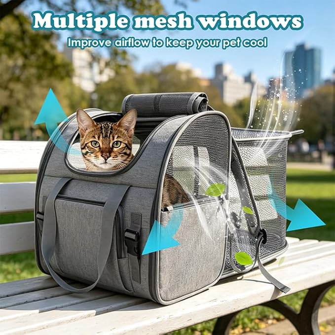XIAPIA Cat Backpack Carrier, Expandable Large Pet Carrier Backpack Bag for Cats & Small Dogs Up to 20lbs, Foldable with Breathable Mesh for Hiking & Air Travel (16.5"x14.9"x9.8", Grey)