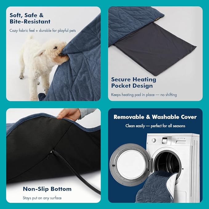 Vagascape Dog Bed, Waterproof Pet Bed with Washable Removable Cover, Comfort Cat Dog Pad for All Seasons, Heating Navy Blue Rectangle Cat Mat with Nonskid Bottom(31"x20")