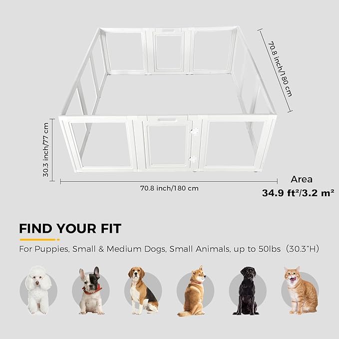EVERFRONT Clear Acrylic Dog Playpen - Clear Dog Play Pen - Easy Assemble Acrylic Dog Playpen - Puppy Playpen, Cat Playpen, Small Animal Playpen, Dog Play Pen Indoors
