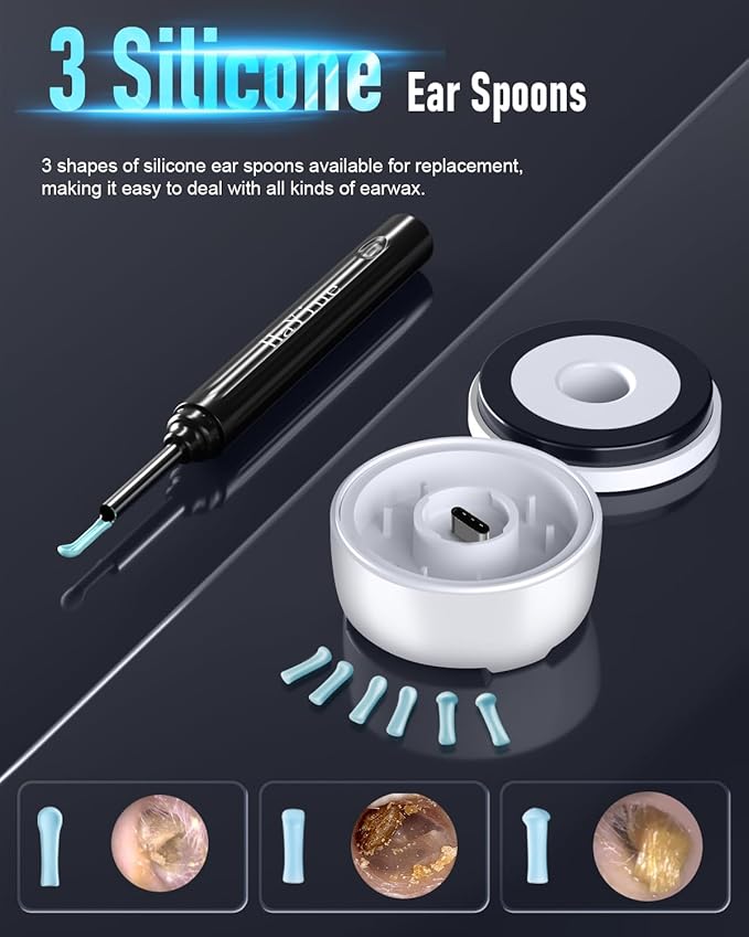 Ear Wax Removal Tool Camera, Ear Cleaner with Camera, Ear Cleaning Kit 1296P HD Ear Scope, 6 LED Lights and 6 Ear Picks, Earwax Removal with Otoscope to Earify Earwax for iOS and Android