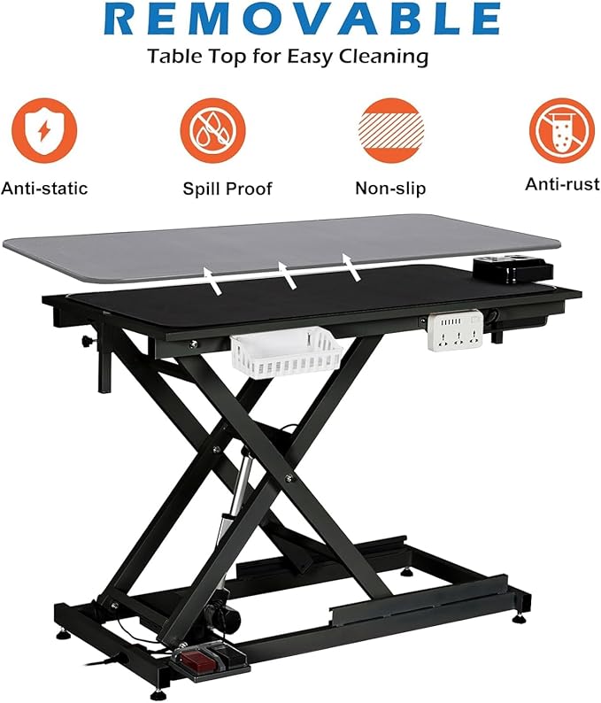 50" Heavy Duty Dog Grooming Table with Aluminium Overhead Arm,Electric Hydraulic Grooming Table with 6 USB Ports for Large Dogs 300 LBS Foot Control