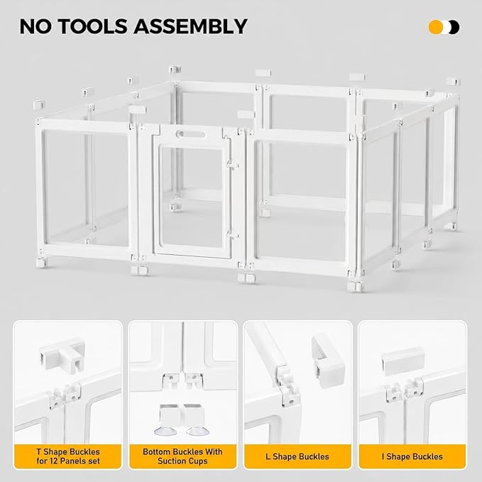 EVERFRONT Clear Acrylic Dog Playpen - Clear Dog Play Pen - Easy Assemble Acrylic Dog Playpen - Puppy Playpen, Cat Playpen, Small Animal Playpen, Dog Play Pen Indoors