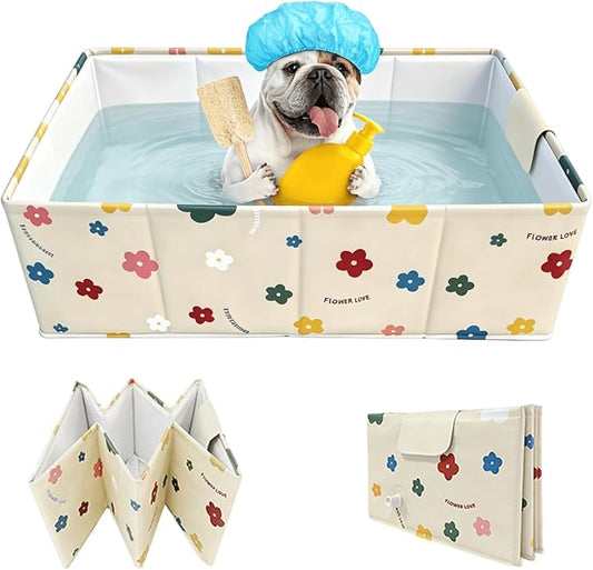 Foldable Dog Bathtub for Small to Medium Dogs & Cats, Collapsible Pet Bath Tub for Shower/Kitchen Sink, Thickened Insulated Base, Portable & Space-Saving Puppy Wash Basin, 27.5" x 15.7" x 9", Yellow