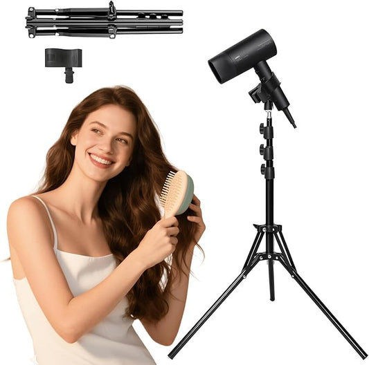 Hair Dryer Stand With 180 Degree Rotating, Free Hands Blow Dryer Holder With Tripod And Universal Clip, 30-61 Inch Adjustable Hair Dryer Holder For Bathroom, Vanity, Makeup Room