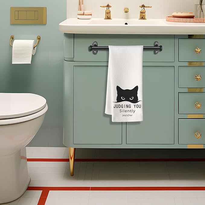 Silent Judgement Cat Kitchen Towels - Quick-Dry Whimsical Observer Feline Art Hand Cloth, Decorative Dish Towel with Observing Pet Design for Cat Ladies & Pet Moms | Amusing Home Accent & Novelty Gift