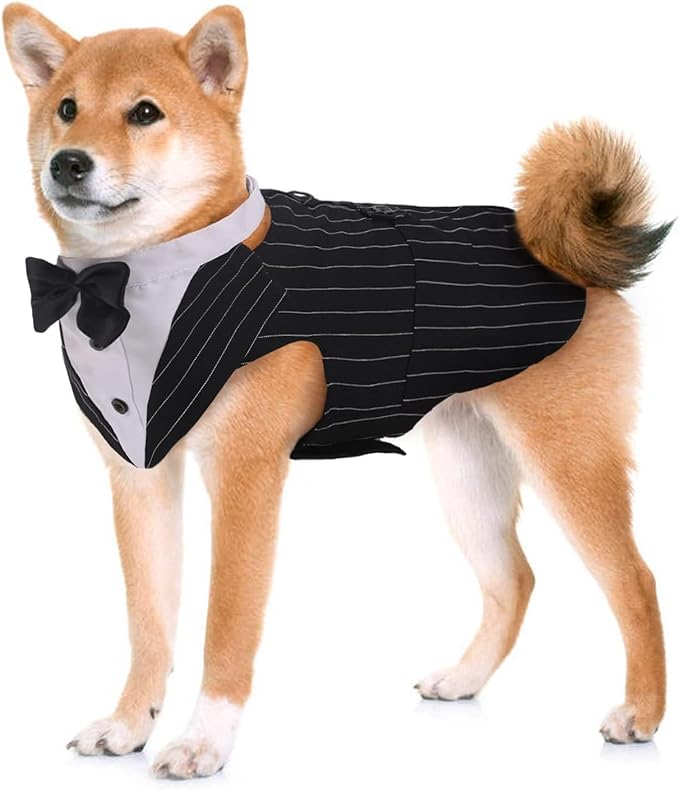 Kuoser Dog Tuxedo Dog Suit and Bandana Set, Dogs Tuxedo Wedding Party Suit, Doggy Prince Bow Tie Shirt Formal Pet Wedding Attire for Large Medium and Small Dogs Golden Retriever Samo Bulldogs