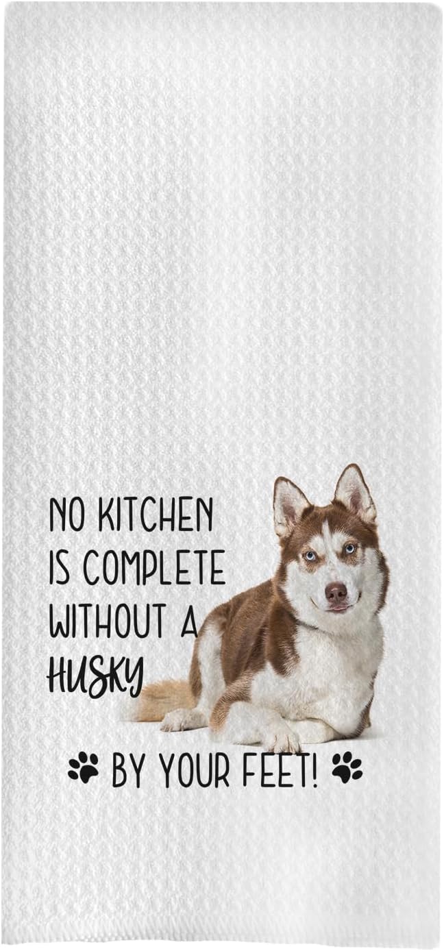 Husky Dog Kitchen Towels - Husky Gifts for Husky Lovers Women, Husky Dog Hand Towels Dish Towels, Husky Stuff,Husky Decor No Kitchen is Complete Without a Husky, 16x24 Inch