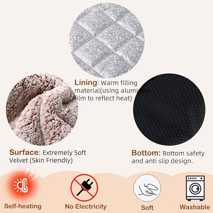 AIO Heated Cat Bed Self Warming Pet Bed Heating Mat Advanced Extra Warm Thermal Pet Pad for Outdoor Pets with Removable Cover Washable Non Electric Self Warming Cat Bed Brown15.75 * 19.7"