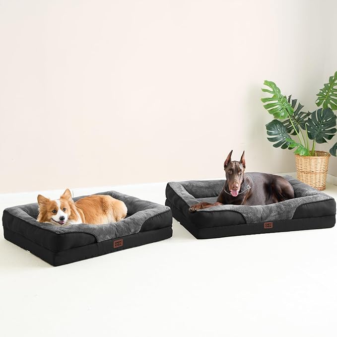 EHEYCIGA Orthopedic Dog Bed for Medium Dog, 35x22 Inch Memory Foam Dog Couch Bed with Sides, Waterproof Liner & Washable Removable Cover, Bolster Pet Sofa, Grey/Black