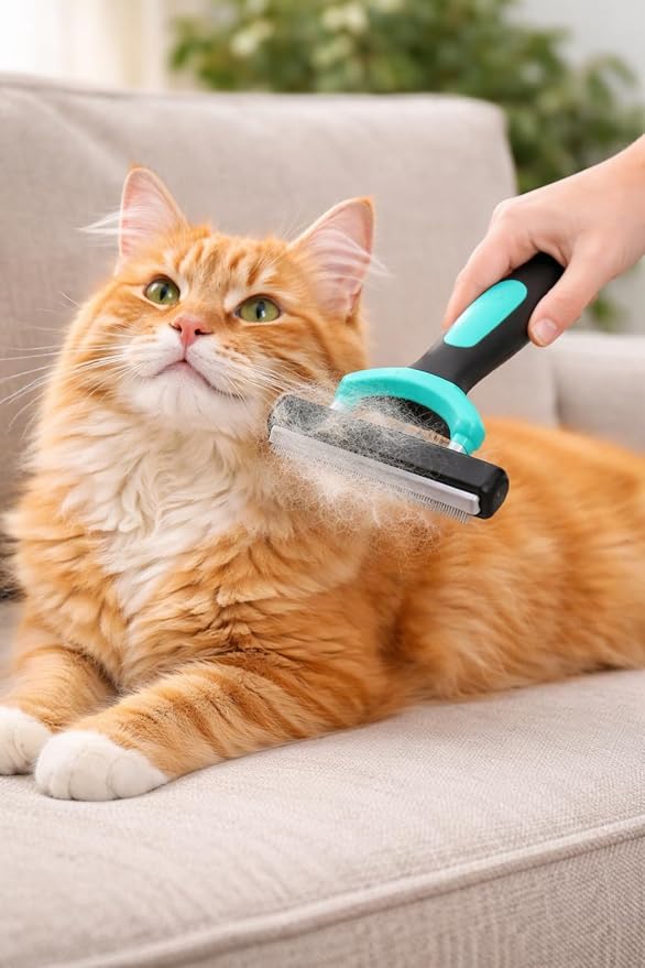 Dog Deshedding Brush – Removes Loose Undercoat & Reduces Shedding – Gentle Stainless Steel Grooming Tool for Dogs & Cats, Short and Medium Hair