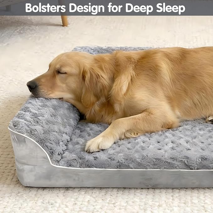 Orthopedic Dog Bed with Pillows,Large Memory Foam Dog Bed Sofa for Medium Large Dogs,Waterproof Washable Cover, Non-Slip Bottom,42x30x7.5Inch Supportive Pet Bed Couch,Light Grey