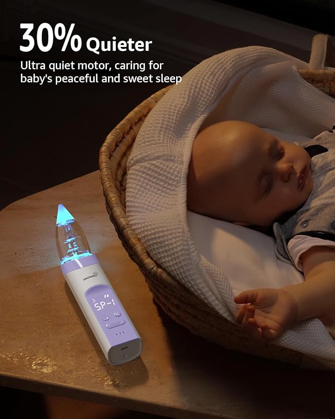 GROWNSY Nasal Aspirator for Baby, Electric Baby Nose Sucker, Automatic Nose Cleaner with Larger Suction Chamber and More Powerful Suction, Music and Light Soothing Function, Purple