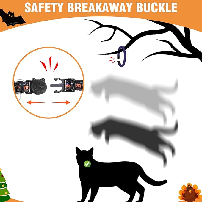 PUPTECK Cat Collar Breakaway with Bells, Kitten Collar Outfit Adjustable for Girl Boy Small Pet Puppy Bunny, Cute Costume Accessory with Safety Release Buckle (Holiday 6pcs)