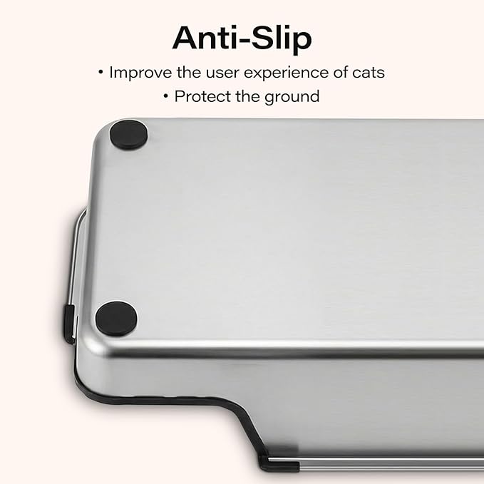 Stainless Steel Cat Litter Box, 17.5"L x 13.6"W x 6"H Metal Cat Litter Box with Low Entry for Senior, Injured Cats Anti-Slip Non-Stick No Odor Easy to Clean for Most Cats with Weight of 14Ibs or Less