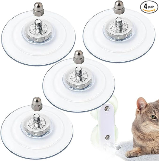 4 Pack Cat Window Perch Suction Cup - Strong Adhesive Replacement Suction Cups with Screws for Foldable & Cordless Cat Window Hammock Seat, Holds up to 40 lbs