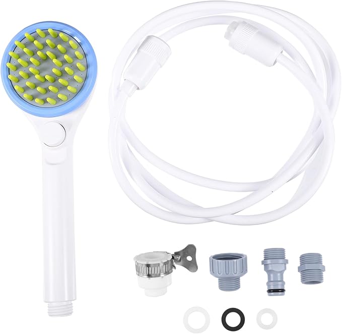 Kisangel Dog Shower Sprayer with Massaging Brush and Hose Rain Like Stream Pet Bathing Tool Portable Grooming Scrubber for Efficient Water and Shampoo Use