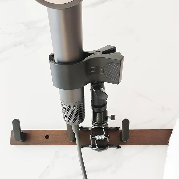 Rotatable Hair Dryer Holder with Sturdy Metal Clamp, 360-Degree Adjustable Table Mount, Black
