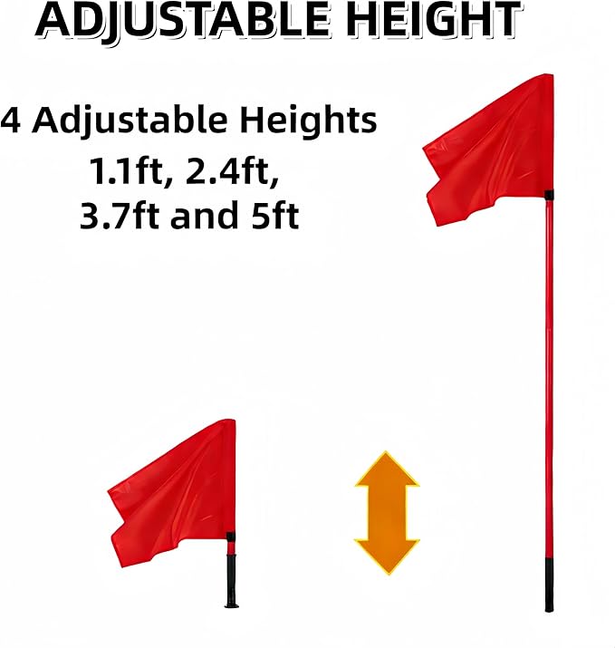 Soccer Corner Flags Set of 4 for Soccer Field, 5FT Agility Training Poles with Corner Flags,Speed and Agility Training Equipment for Sports Practice with Ground Spring Nails and Storage Bags (Red)