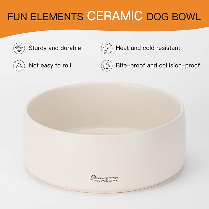 Ceramic Dog Bowl | 5.5inch Dog Bowl, Spill Proof, Non-Slip Pet Feeding Bowl for Small & Medium Breed(16 oz) (Beige, 5.5-8inch)