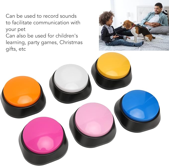 Dog Recording Button, Recordable Dog Talking Button Set for Communication with Dogs and Pets, 30 Second Recordable and Playback Dog and Cat Pet Training Buzzer, 6 Piece Set