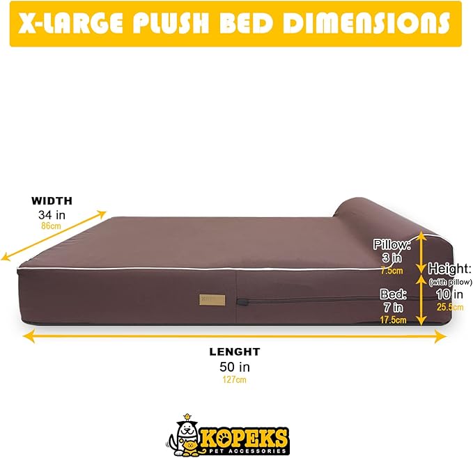 Dog Bed Chew Proof Replacement Cover for KOPEKS Memory Foam Beds - Brown - Extra Large (Jumbo Size), (KPS-1113)