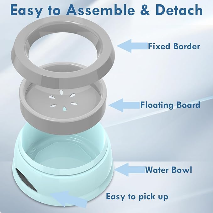 Dog Water Bowl, No Spill Cat Slow Feeder Water Dispenser Portable Vehicle Carried Car Travel Bowls for Small Medium Pets Sloppy Messy Drinkers 25oz, Blue