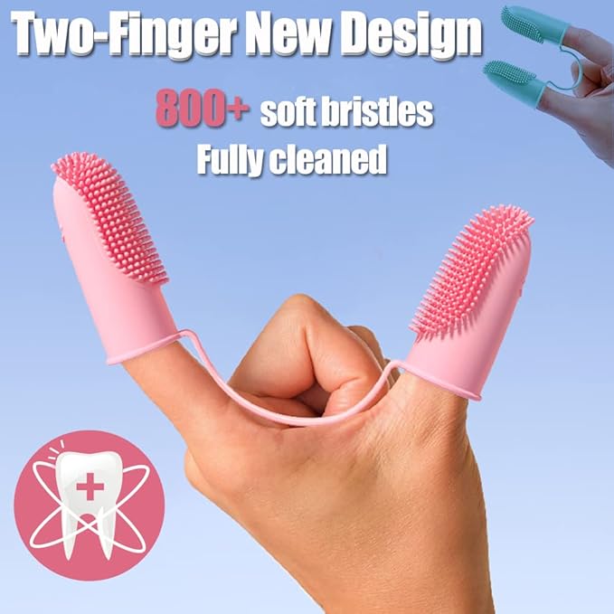 Dog Toothbrush Kit,3 Pack Dogs Finger Tooth Brush,Dental Care,Tow-Finger Teeth Brushing for Cat,Puppy, Small Pet,Food Grade Silicone Easy Cleaning Brushes for Cats and Large Pets
