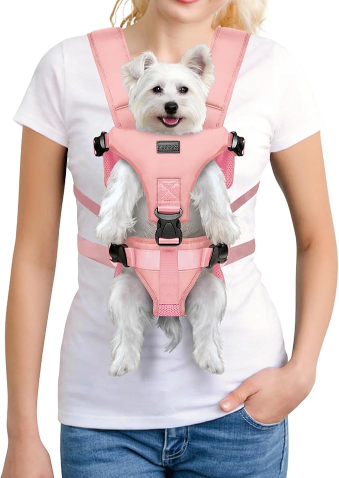 YUDODO Front Pet Carrier Backpack for Small Dogs, Secure and Breathable Mesh, Ergonomic Support, Adjustable for Walking, Hiking, or Travel (Pink M)