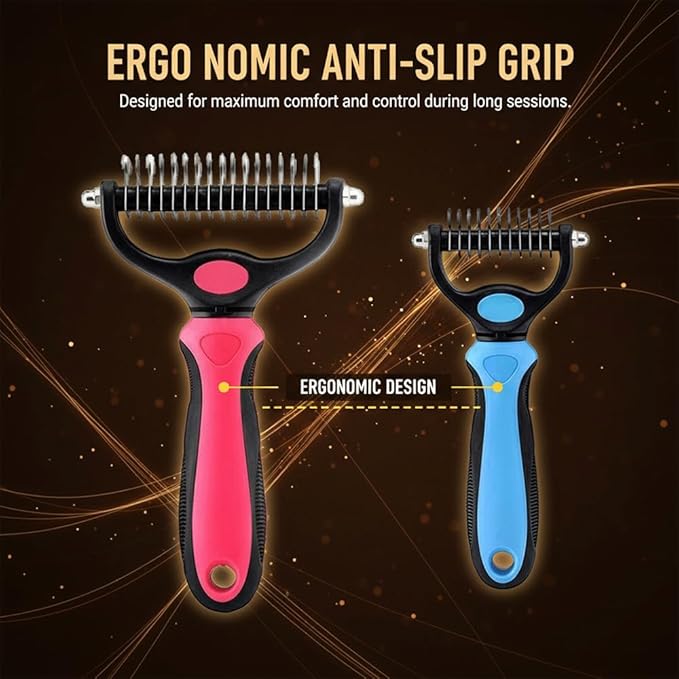 Deshedding Brush for Dogs and Cats: Undercoat Rake Pet Brush for Long Hair - Dematting Comb Removes Tangles Knots and Loose Fur, Grooming Tool for Thick Coats (pink, L+L)