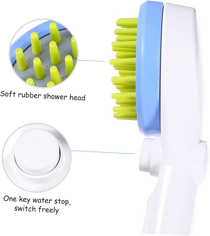 Portable Pet Shower Sprayer with Hose Multi Functional Puppy Massage Brush for Long Hair Dogs and Cats Rain Like Stream for Comfortable Bathing Experience
