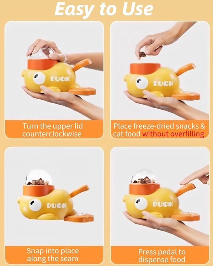 Cat Puzzle Treat Dispenser, Puzzle Feeder Dog Treat Dispenser Toy, Duck Pet Feeder, Slow Feeder Dog Bowls, 3 Sizes of Lids, Duck Treat Dispenser, IQ Training and Exercise for Cats and Dogs