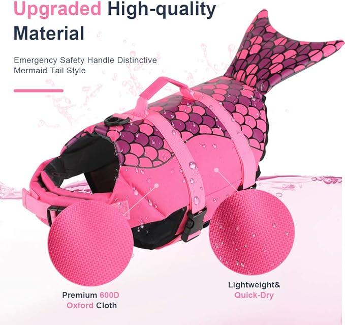 EMUST Dog Life Vests, Dog Life Preserver for Swimming, Boat, Pool, Ripstop Pet Floating Vest with High Buoyancy and Lift Handle for Small and Medium Breeds, M