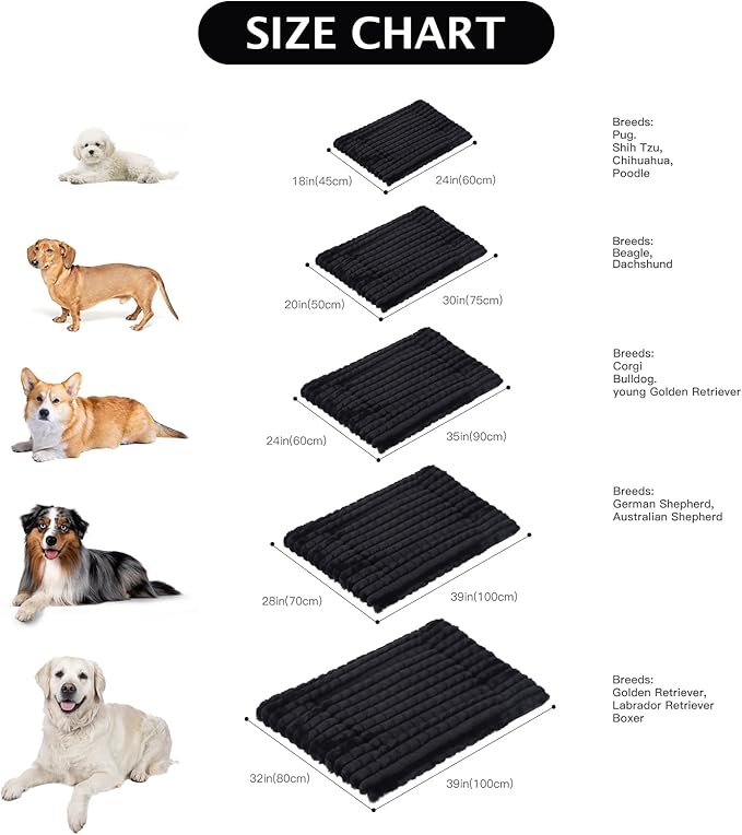 BVAGSS Dog Bed Washable Crate Mattress,Anti-Slip Memory Foam Soft Warm Pet Cushion for Small Medium Dogs, Calming Fluffy Sleeping Kennel Pad XH082 (39''x28'',Black)
