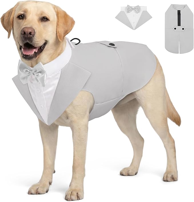 AOFITEE Dog Tuxedo for Large Dogs, Formal Dog Suit and Tie, Gentle Dogs Wedding Party Suit Bow Tie Shirt, Pet Wedding Outfit with Detachable Bowtie Collar for Christmas Halloween Dress Up