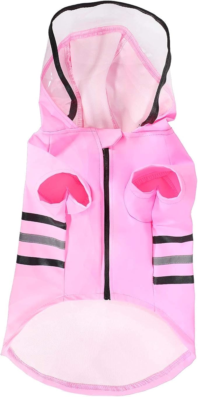 Wizland Reflective Dog Raincoat Dog Rain Jacket with Hood Lightweight Waterproof Rain Coat for Puppies (Pink S)