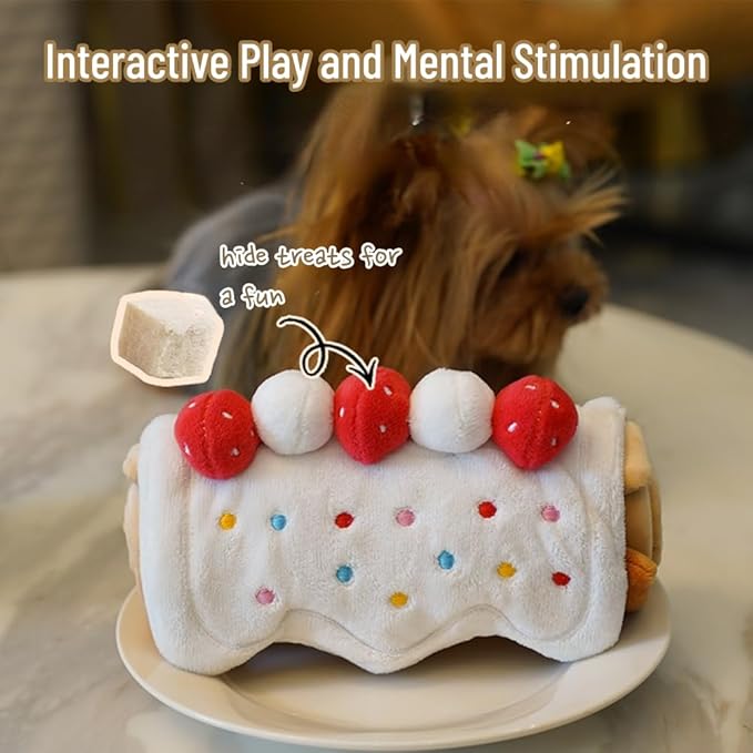 Dog Snuffle Mat Slow Feeding Mats Sniffing Puzzle Toys Interactive Burrow Activity Hide and Seek Enrichment Toys for Foraging Training Dog Gifts for Small Medium Large Dogs (Cake Roll)