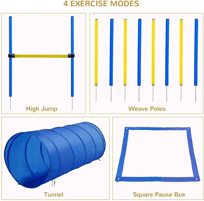 Dog Agility Training Kit with Obstacles, Tunnel, Dog House and Crate, White
