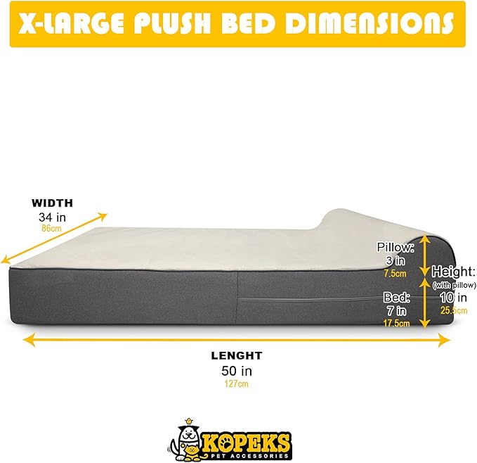 KOPEKS Dog Bed Replacement Cover Memory Foam Beds - Extra Large (Jumbo Size) - Deluxe Grey