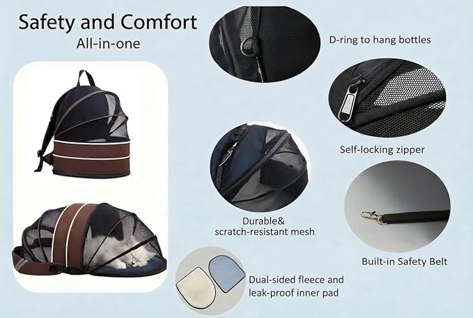 Pet Carrier Backpack for Cats and Small Dogs-Expandable Pet Tent Breathable Visible Pet Bag for Kitty and Puppy Foldable Pet Nest Bed Perfect for Travel Walks Shopping Vet Visits Home Use-Coffee