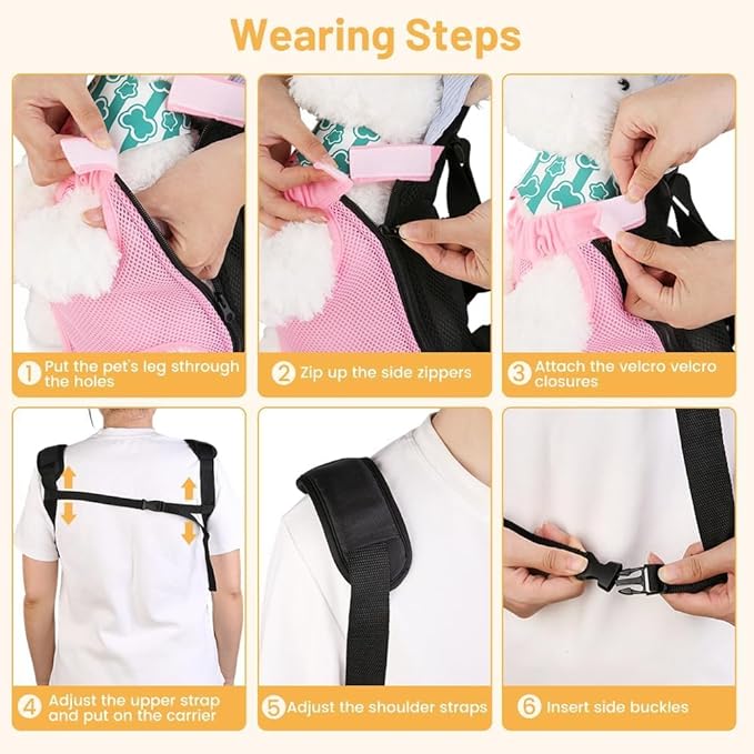 Pet Front Carrier for Small Dogs & Cats, Breathable Legs-Out Riding Carrier for Cycling, Walking & Outdoor Travel, Adjustable Hands-Free Pet Carrier Backpack, Pink