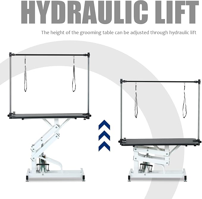 42.5” Pet Dog Hydraulic Grooming Table Adjustable Height Trimming Drying Table with Arms, Noose for Small/Medium/Large Dogs, Cats, Maximum Capacity Up to 360lbs