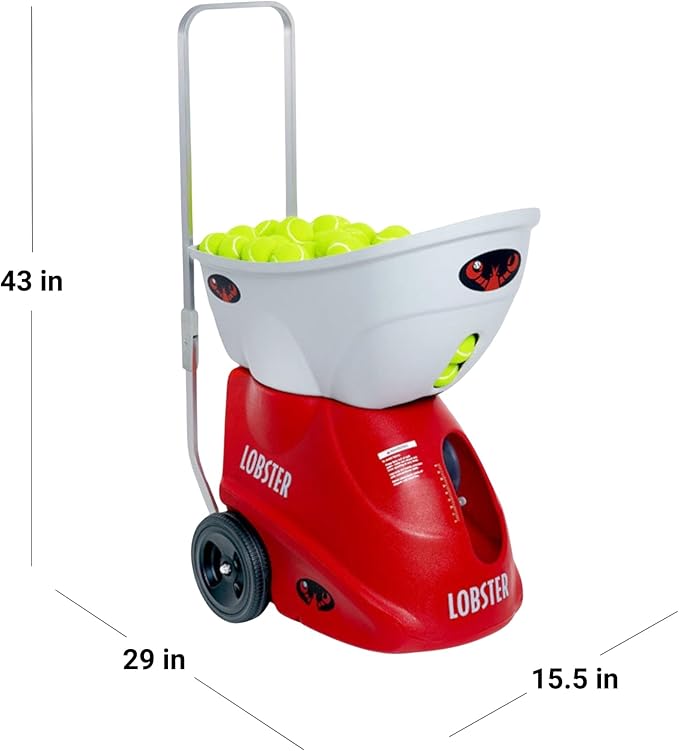 LOBSTER Sports Elite Tennis Ball Machine with External Battery - Auto Portable Ball Launcher, Preloaded & Custom Drills, Spin Control, Elevation Switch, Speeds up to 80MPH, with Multi-Function Remote