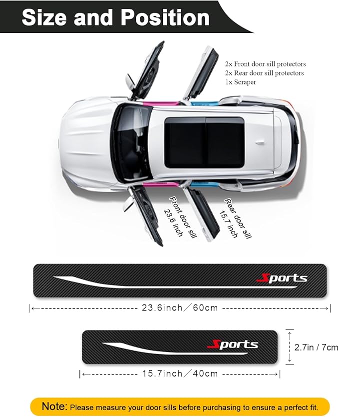4Pcs Universal Car Door Sill Protector, Carbon Fiber Scratch Resistant Door Entry Guard & Scuff Plate for Car SUV and Off-Road Trim Accessories (Sports)