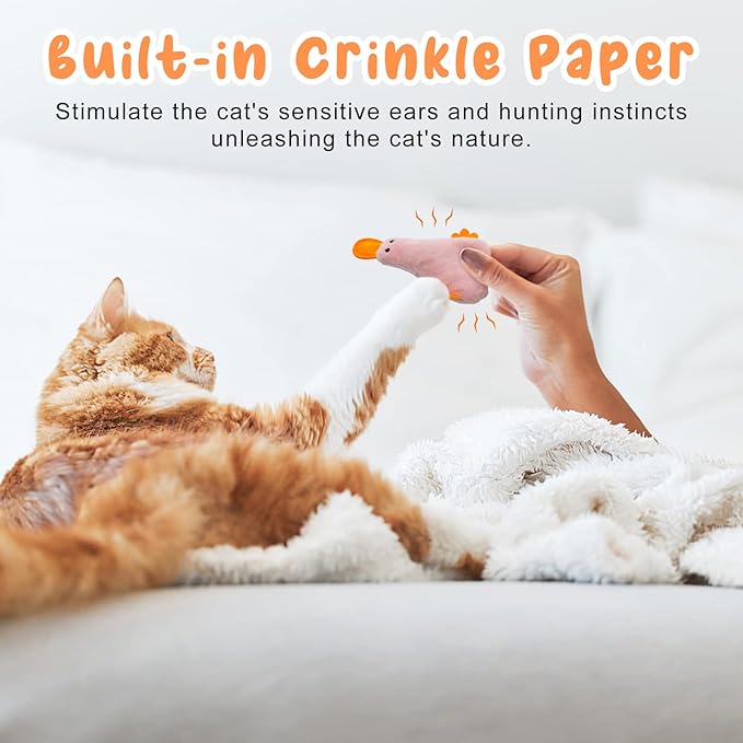 Andiker Cat Catnip Toys, 3Pcs Cat Interactive Toys for Indoor Cats, Soft Plush Kitten Kitten Toys with Crinkle Paper for Relieve Stress, Reduce Boredom, Teething (Duck)
